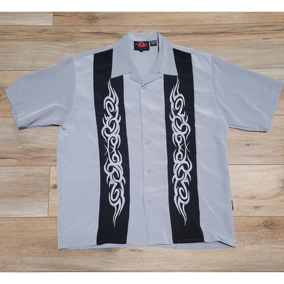 Vintage Dragonfly Clothing Shirt Mens L Gray/Black Embroidered Button Up Y2K - Picture 1 of 6